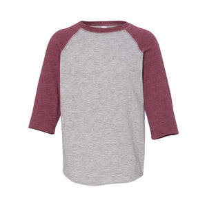 3330 Rabbit Skins Toddler Baseball Fine Jersey Three-Quarter Sleeve Tee Vintage Heather/ Vintage Burgundy