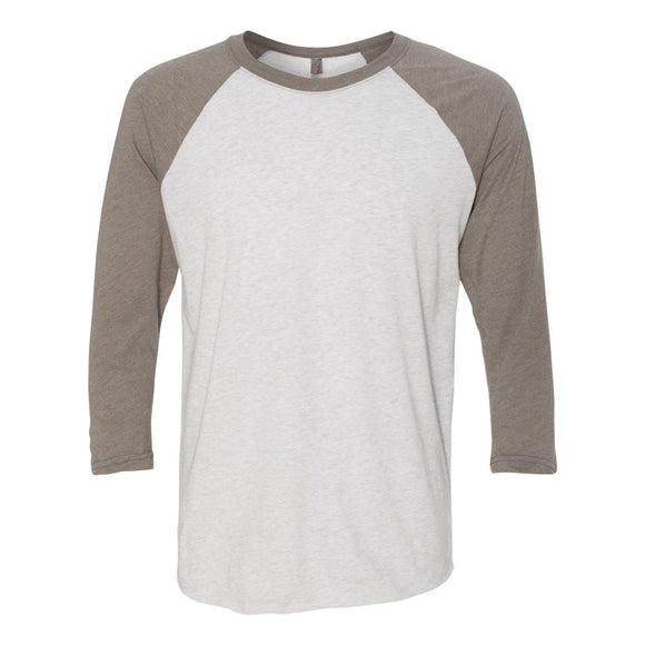 6051 Next Level Unisex Triblend Three-Quarter Raglan T-Shirt Venetian Grey Sleeves/ Heather White Body