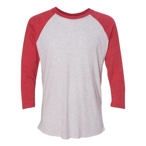 6051 Next Level Unisex Triblend Three-Quarter Raglan T-Shirt Vintage Red Sleeves/ Heather White Body