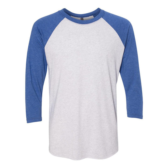 6051 Next Level Unisex Triblend Three-Quarter Raglan T-Shirt Vintage Royal Sleeves/ Heather White Body