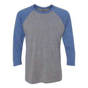 6051 Next Level Unisex Triblend Three-Quarter Raglan T-Shirt Vintage Royal Sleeves/ Premium Heather Body