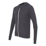 3939 BELLA + CANVAS Triblend Lightweight Full-Zip Hooded Long Sleeve Tee Solid Dark Grey Triblend