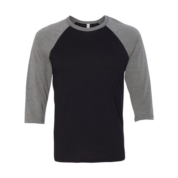 3200 BELLA + CANVAS Three-Quarter Sleeve Baseball Tee Black/ Deep Heather