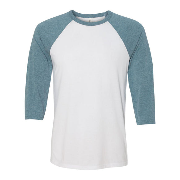 3200 BELLA + CANVAS Three-Quarter Sleeve Baseball Tee White/ Denim