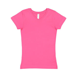 2607 LAT Girls' V-Neck Fine Jersey T-Shirt Hot Pink