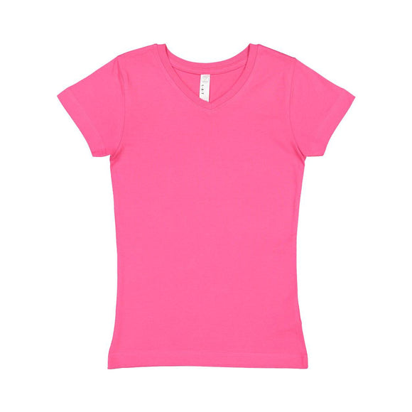 2607 LAT Girls' V-Neck Fine Jersey T-Shirt Hot Pink