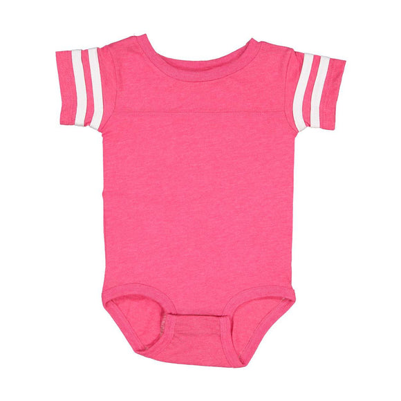 4437 Rabbit Skins Infant Football Fine Jersey Bodysuit Vintage Hot Pink/ White