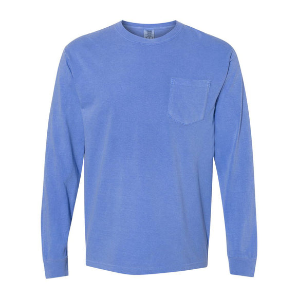 4410 Comfort Colors Garment-Dyed Heavyweight Long Sleeve Pocket T-Shirt Flo Blue