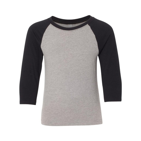 3352 Next Level Youth CVC Three-Quarter Sleeve Raglan T-Shirt Black Sleeves/ Dark Heather Grey Body