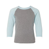 3352 Next Level Youth CVC Three-Quarter Sleeve Raglan T-Shirt Ice Blue Sleeves/ Dark Heather Grey Body