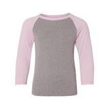 3352 Next Level Youth CVC Three-Quarter Sleeve Raglan T-Shirt Lilac Sleeves/ Dark Heather Grey Body