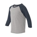 3352 Next Level Youth CVC Three-Quarter Sleeve Raglan T-Shirt Midnight Navy Sleeves/ Dark Heather Grey Body