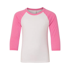 3352 Next Level Youth CVC Three-Quarter Sleeve Raglan T-Shirt Hot Pink Sleeves/ White Body