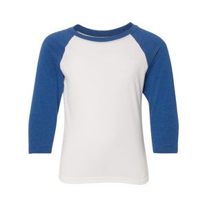 3352 Next Level Youth CVC Three-Quarter Sleeve Raglan T-Shirt Royal Sleeves/ White Body