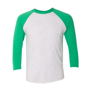 6051 Next Level Unisex Triblend Three-Quarter Raglan T-Shirt Envy Sleeves/ Heather White Body