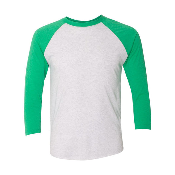 6051 Next Level Unisex Triblend Three-Quarter Raglan T-Shirt Envy Sleeves/ Heather White Body