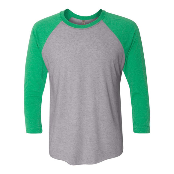 6051 Next Level Unisex Triblend Three-Quarter Raglan T-Shirt Envy Sleeves/ Premium Heather Body