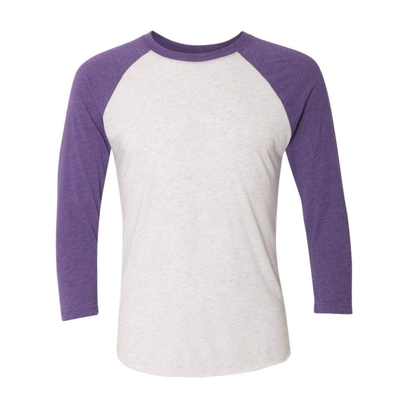 6051 Next Level Unisex Triblend Three-Quarter Raglan T-Shirt Purple Rush Sleeves/ Heather White Body