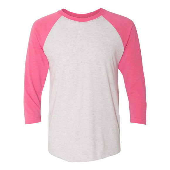 6051 Next Level Unisex Triblend Three-Quarter Raglan T-Shirt Vintage Pink Sleeves/ Heather White Body