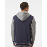 IND45UVZ Independent Trading Co. Heavyweight Varsity Full-Zip Hooded Sweatshirt Classic Navy/ Gunmetal Heather