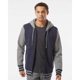 IND45UVZ Independent Trading Co. Heavyweight Varsity Full-Zip Hooded Sweatshirt Classic Navy/ Gunmetal Heather