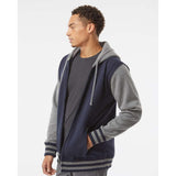 IND45UVZ Independent Trading Co. Heavyweight Varsity Full-Zip Hooded Sweatshirt Classic Navy/ Gunmetal Heather