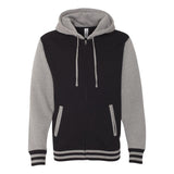 IND45UVZ Independent Trading Co. Heavyweight Varsity Full-Zip Hooded Sweatshirt Black/ Gunmetal Heather