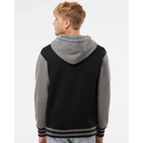 IND45UVZ Independent Trading Co. Heavyweight Varsity Full-Zip Hooded Sweatshirt Black/ Gunmetal Heather