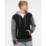 IND45UVZ Independent Trading Co. Heavyweight Varsity Full-Zip Hooded Sweatshirt Black/ Gunmetal Heather