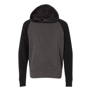 PRM15YSB Independent Trading Co. Youth Special Blend Raglan Hooded Sweatshirt Carbon/ Black