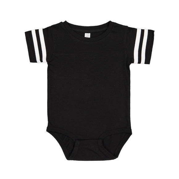 4437 Rabbit Skins Infant Football Fine Jersey Bodysuit Black Solid/ White