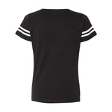 3537 LAT Women's Football V-Neck Fine Jersey Tee Black Solid/ White