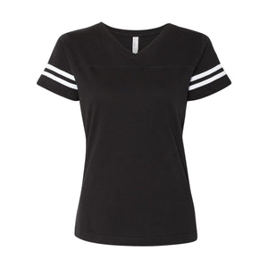 3537 LAT Women's Football V-Neck Fine Jersey Tee Black Solid/ White