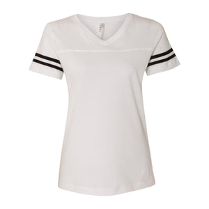 3537 LAT Women's Football V-Neck Fine Jersey Tee White Solid/ Black