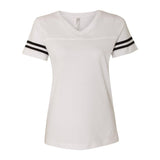 3537 LAT Women's Football V-Neck Fine Jersey Tee White Solid/ Black