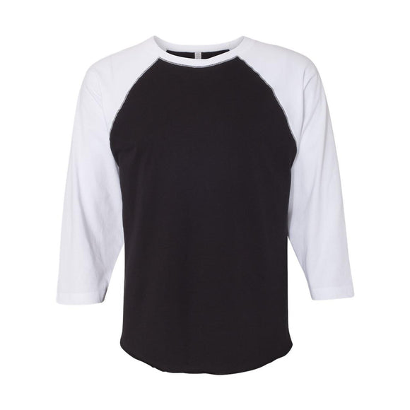 6930 LAT Baseball Fine Jersey Three-Quarter Sleeve Tee Black Solid/ White