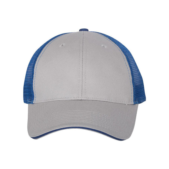 S102 Valucap Sandwich Trucker Cap Grey/ Royal