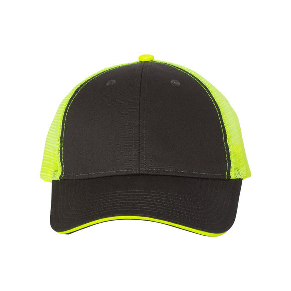 S102 Valucap Sandwich Trucker Cap Charcoal/ Neon Yellow