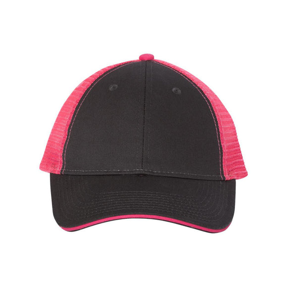 S102 Valucap Sandwich Trucker Cap Charcoal/ Neon Pink