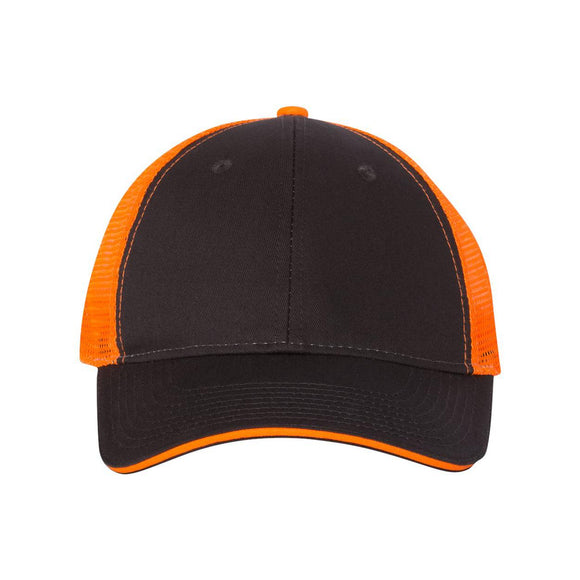 S102 Valucap Sandwich Trucker Cap Charcoal/ Neon Orange