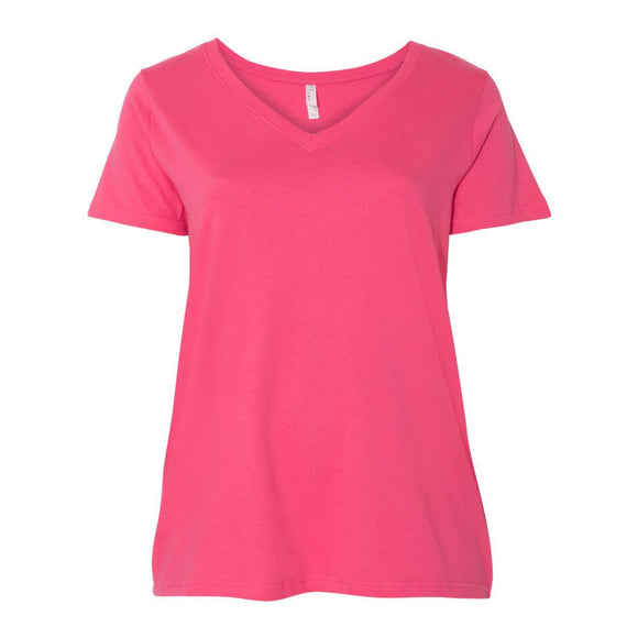 3807 LAT Curvy Collection Women's Premium Jersey V-Neck Tee Hot Pink