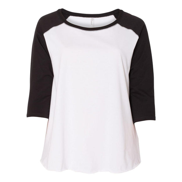 3830 LAT Curvy Collection Women's Baseball Three-Quarter Sleeve Tee White/ Black