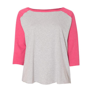 3830 LAT Curvy Collection Women's Baseball Three-Quarter Sleeve Tee Vintage Heather/ Vintage Hot Pink