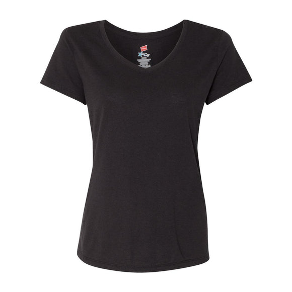 42VT Hanes Perfect-T Women’s Triblend V-Neck T-Shirt Black Triblend