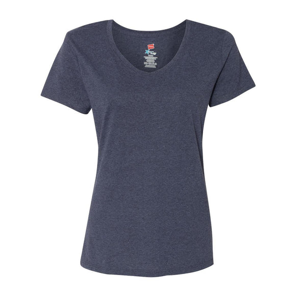 42VT Hanes Perfect-T Women’s Triblend V-Neck T-Shirt Navy Triblend