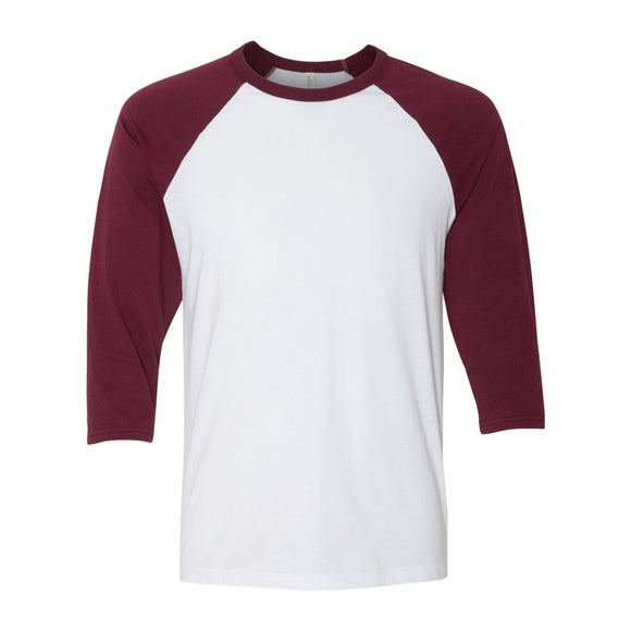 3200 BELLA + CANVAS Three-Quarter Sleeve Baseball Tee White/ Maroon