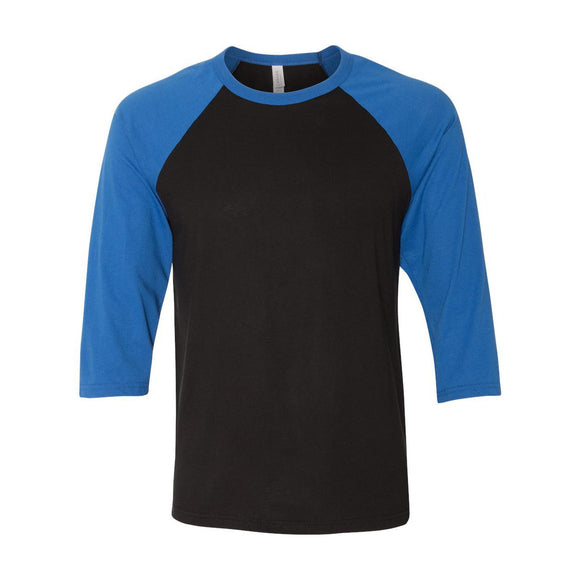 3200 BELLA + CANVAS Three-Quarter Sleeve Baseball Tee Black/ True Royal