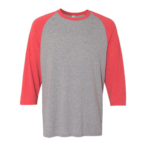 601RR JERZEES Triblend Three-Quarter Raglan Baseball T-Shirt Oxford/ Fiery Red Heather