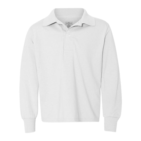 437YLR JERZEES SpotShield™ Youth Long Sleeve Polo White