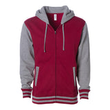 IND45UVZ Independent Trading Co. Heavyweight Varsity Full-Zip Hooded Sweatshirt Cardinal/ Gunmetal Heather